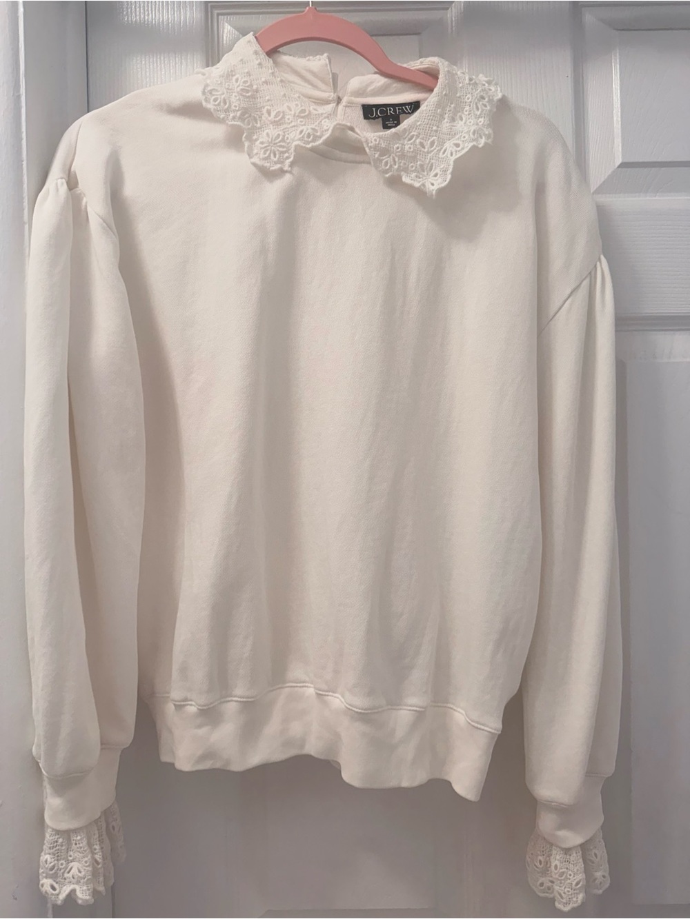J. Crew Cream Lace-Collar Crewneck Sweater